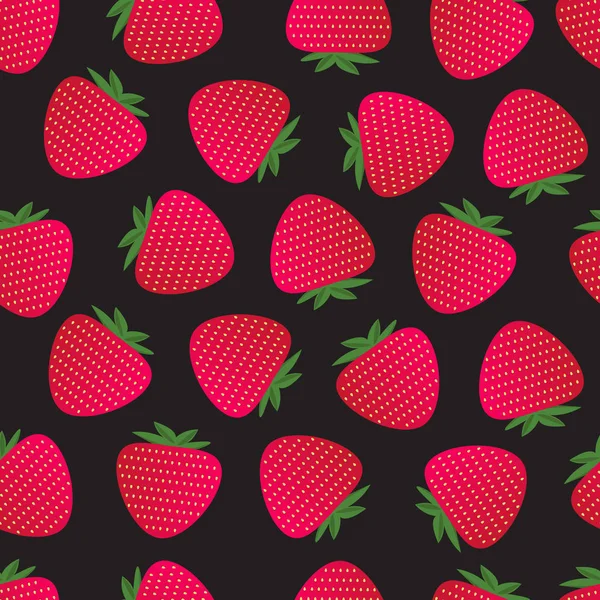 Απρόσκοπτη Χαριτωμένο Πολύχρωμο Μοτίβο Κόκκινη Φράουλα Μαύρο Φόντο Vector Εικονογράφηση — Διανυσματικό Αρχείο