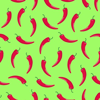 Kırmızı sıcak Şili ile Seamless modeli üzerinde yeşil renkli biber. Biber vektör çizim.