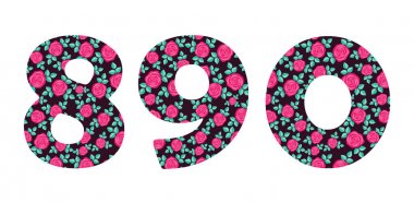 Sayıları 8 9 0 güzel şirin bahar el çekilmiş çiçek beyaz arka plan üzerinde izole. Çiçek basamak unsuru. Dekorasyon vb düğün yıldönümü için mükemmel. Vektör çizim, sayısal öğe