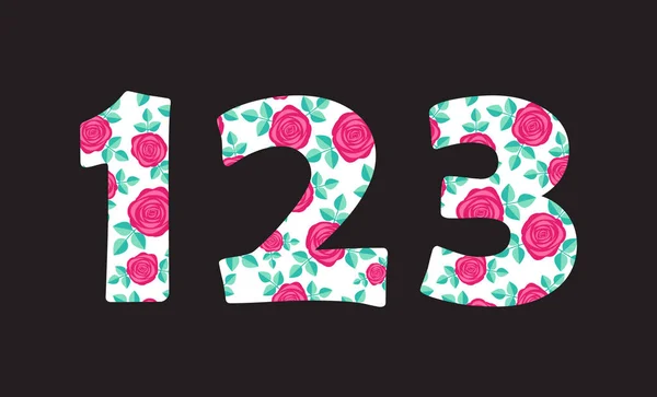 Numbers Beautiful Cute Spring Hand Drawn Roses Isolated Black Background — Stock Vector