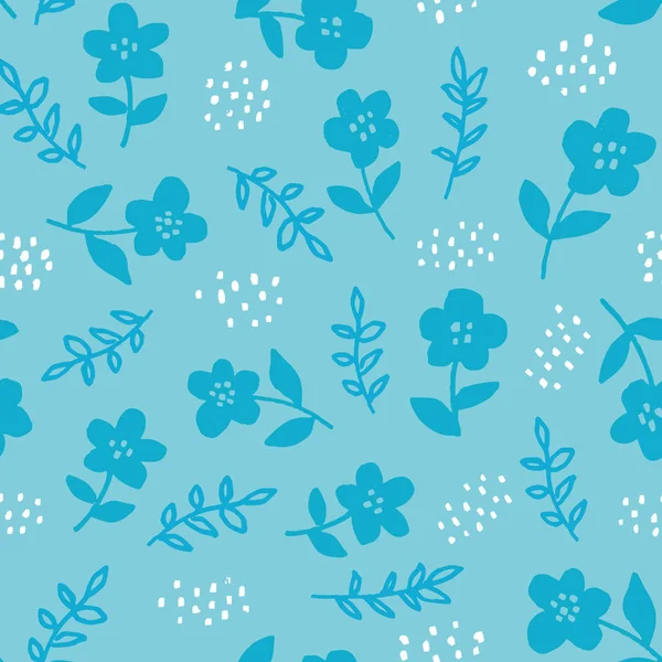 Élégant Motif Floral Sans Couture Avec Des Fleurs Bleues Dessinées — Image vectorielle