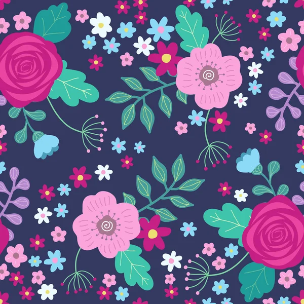 Motif Floral Sans Couture Coloré Avec Des Roses Roses Des — Image vectorielle