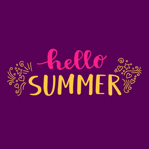 Hallo Zomer Hand Getekend Belettering Met Decoratieve Kalligrafische Elementen Kleurrijke — Stockvector