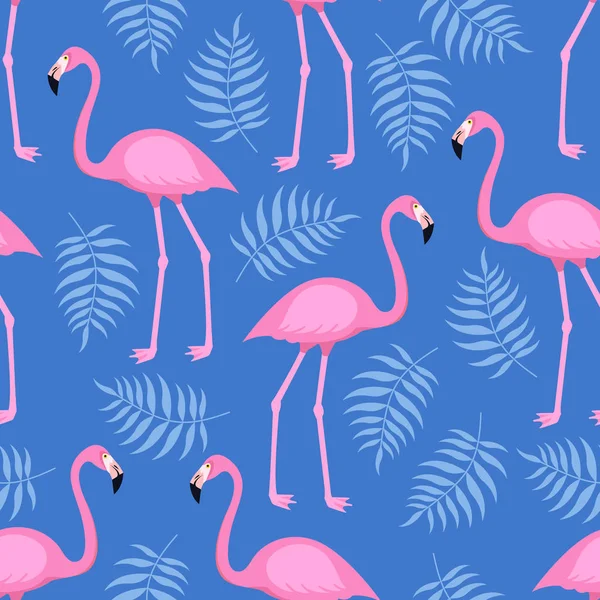 Naadloos Trendy Tropisch Patroon Met Roze Flamingo Vogels Tropisch Arecablad — Stockvector