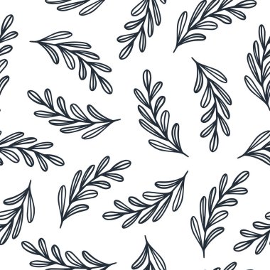 Zarif, dikişsiz, el yapımı bitkilerin çiçek desenleri. Üretim, tebrik kartları, kumaş vb. için doğa harikulade monokrom deseni. Vektör illüstrasyonu.