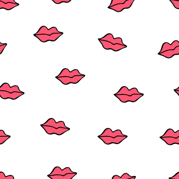 Naadloos Patroon Met Doodle Rode Lippen Vectorillustratie — Stockvector