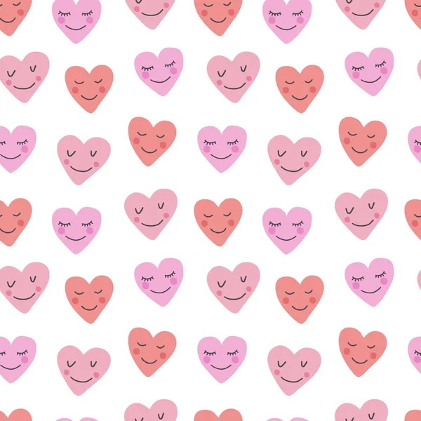 Seamless Pattern Cute Hand Drawn Hearts White Background Design Kids — 스톡 벡터