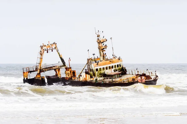 Navio Abandonado Danificado Costa Namíbia — Fotografia de Stock