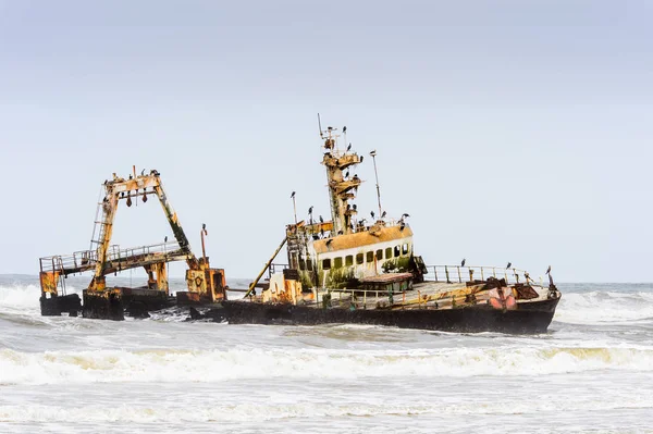 Beschadigd Verlaten Schip Aan Kust Van Namibië — Stockfoto