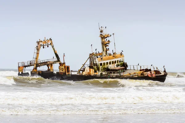 Navio Abandonado Danificado Costa Namíbia — Fotografia de Stock