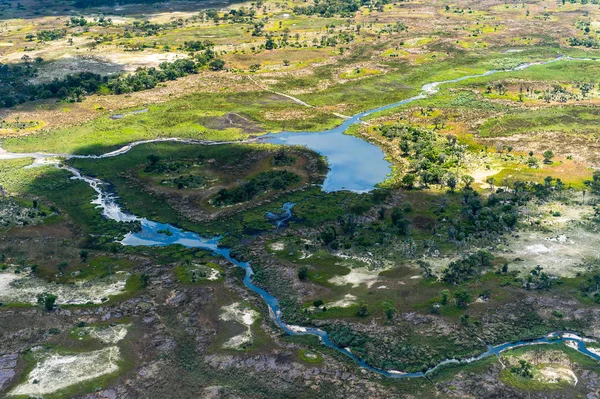 Piękny Widok Lotu Ptaka Delta Okavango Okavango Grassland Jeden Siedmiu — Zdjęcie stockowe