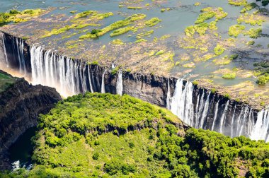 Victoria Şelalesi, Zambiya ve Zimbabve'nin muhteşem hava manzarası. Unesco Dünya Mirası