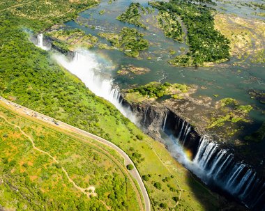 Victoria Şelalesi, Zambiya ve Zimbabve'nin muhteşem hava manzarası. Unesco Dünya Mirası