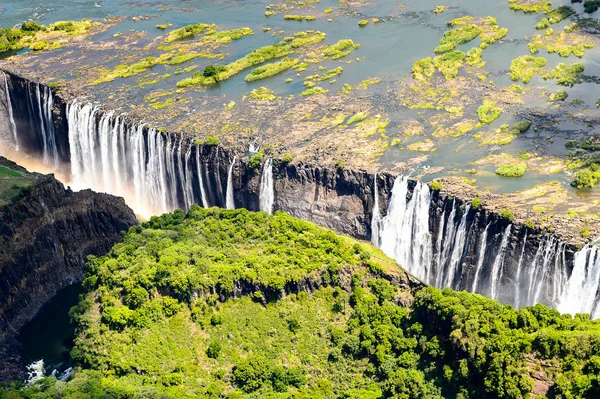 Vista Aérea Incrível Das Cataratas Vitória Zâmbia Zimbábue Património Mundial — Fotografia de Stock