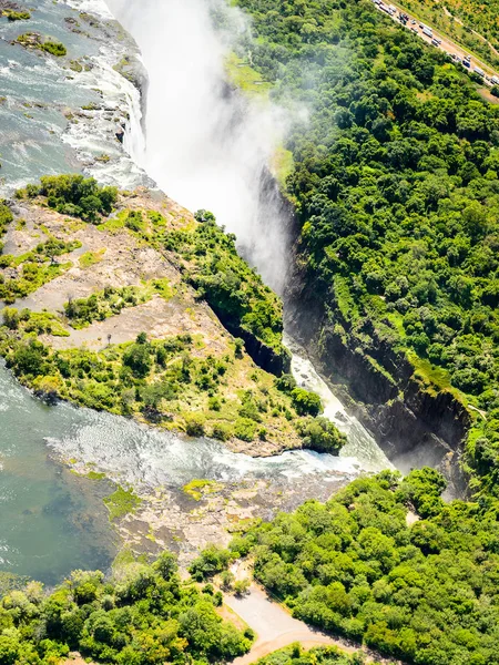 Vista Aérea Incrível Das Cataratas Vitória Zâmbia Zimbábue Património Mundial — Fotografia de Stock