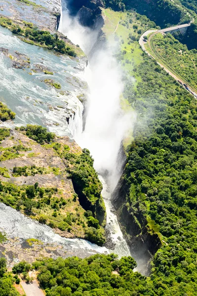 Vista Aérea Incrível Das Cataratas Vitória Zâmbia Zimbábue Património Mundial — Fotografia de Stock
