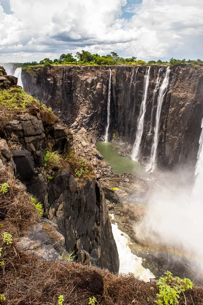 美丽的维多利亚瀑布景色 赞比亚和津巴布韦的寄宿者 联合国教科文组织世界遗产 — 图库照片