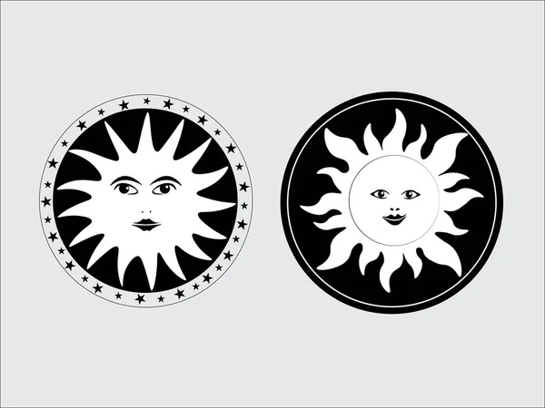 Dva Jednoduché Černé Bílé Usmál Izolované Sluneční Tvář Ikonu Obrázku — Stockový vektor