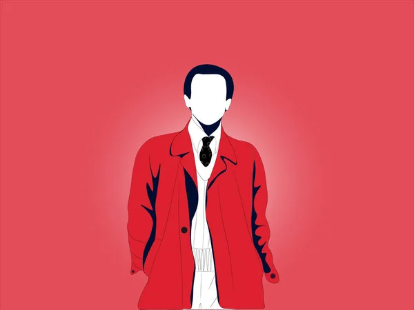 Simple Homme Adulte Illustré Avec Manteau Rouge Une Cravate Noire — Image vectorielle