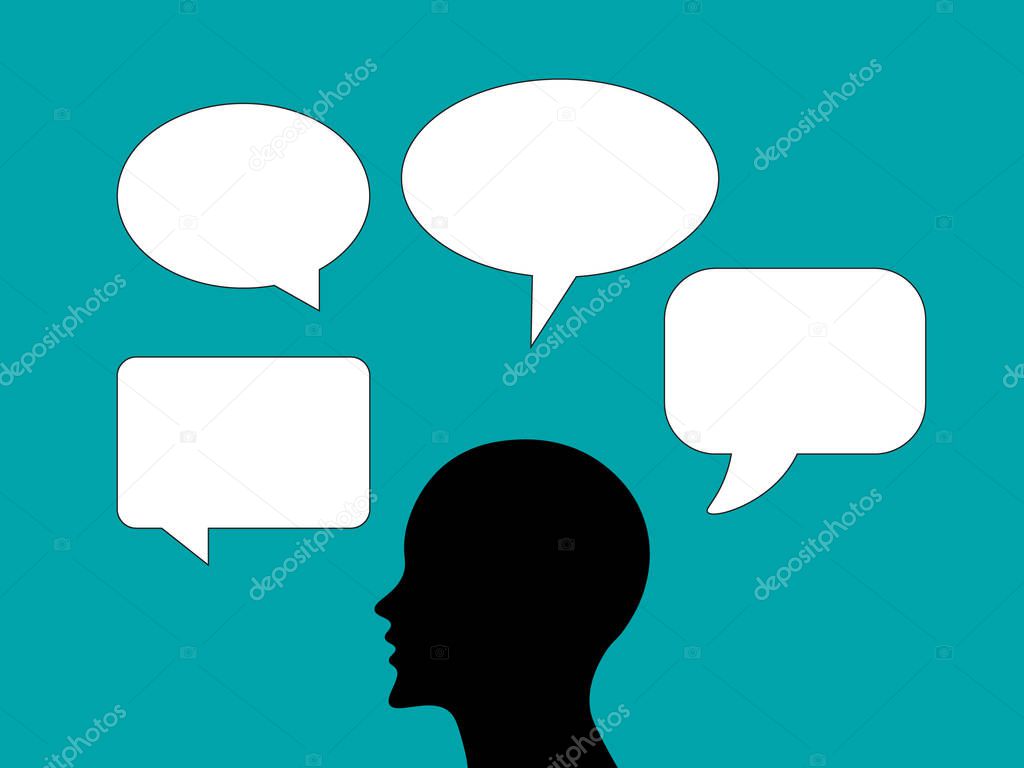 Vector speech bubbles with a human head talking icons for the web