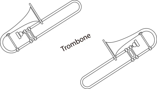 Handgetekende Muziekinstrumenten Contouren Van Trombonensemble Voor Een Sjabloon Illustratie Uit — Stockvector