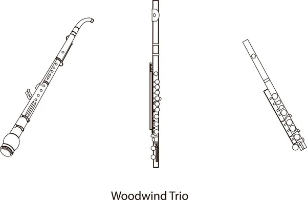 Linha Instrumentos Musicais Desenhados Mão Contorno Trompa Inglês Flauta Piccolo —  Vetores de Stock