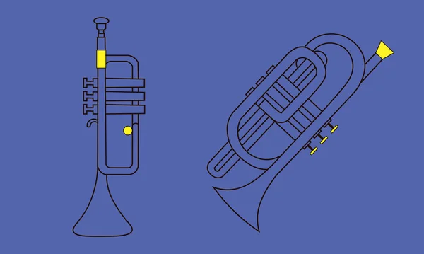 Linie Handgezeichnete Musikinstrumente Die Kontur Von Kornett Und Trompete Für — Stockvektor