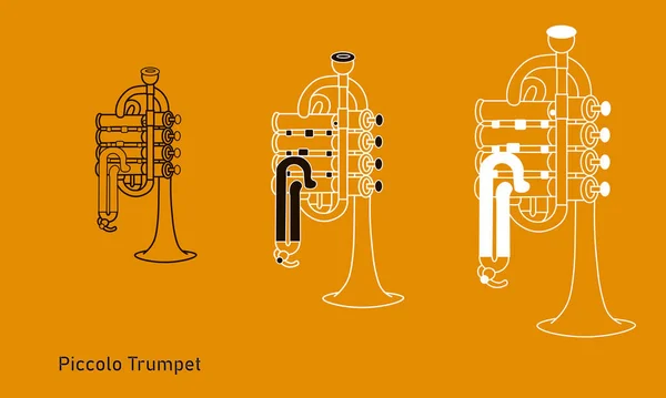 Linienhandgezeichnete Musikinstrumente Die Kontur Einer Piccolotrompete Für Eine Vorlage Oder — Stockvektor