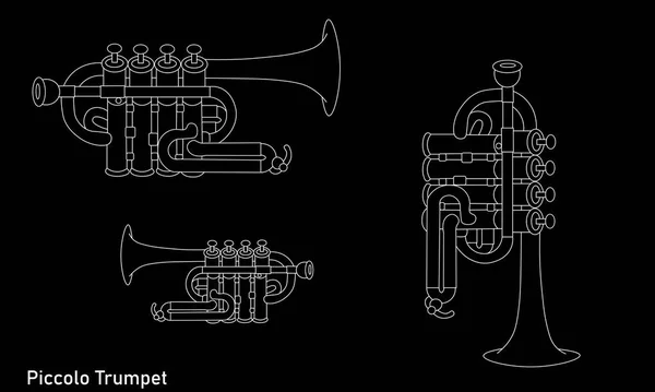Linie Handgezeichnet Verschiedene Musikinstrumente Die Kontur Der Piccolotrompete Verschiedenen Größen — Stockvektor