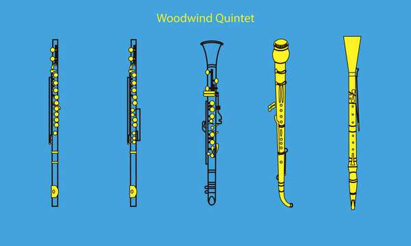 Line hand-drawn musical instruments for a template, for art school dictionary illustration