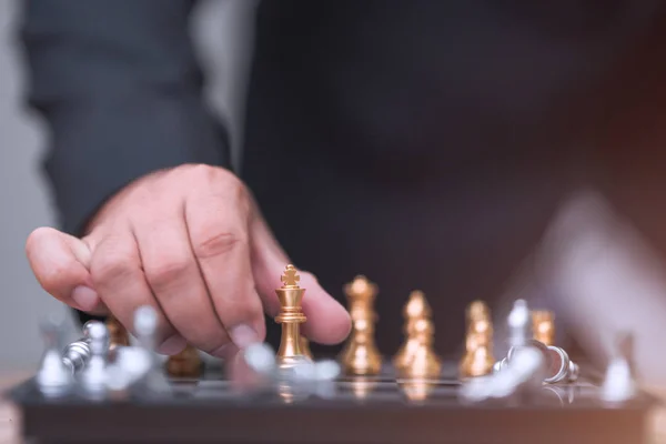 Business man holding golden king chess — Stock Photo, Image