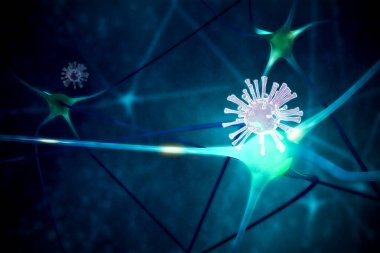 virus spreading with neuron cell. 3D illustration rendering clipart