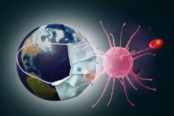 Земля Положить Маску Предотвращения Короны Вирусной Инфекции Ковид Вспышки Гриппа — стоковое фото