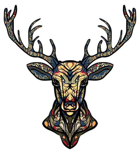 Ethnic totem of a deer. A tattoo of a deer with an ornament. Use for print, posters, t-shirts, tattoo. Hand Drawn vector illustration — Stock Vector