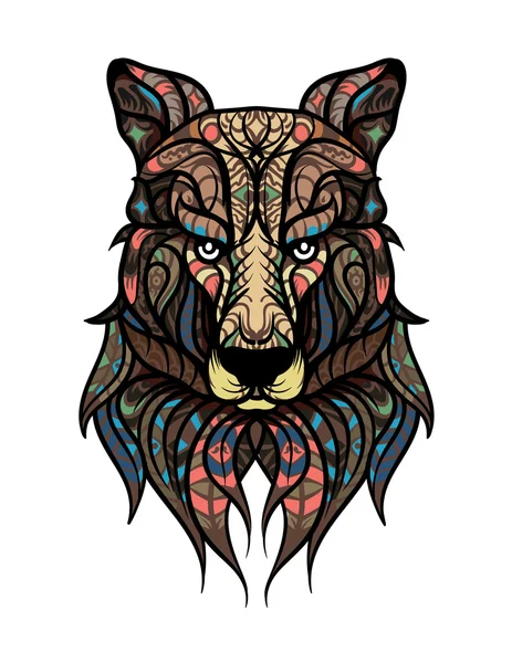 Gedessineerde hoofd van wolf. Totem tattoo ontwerp. Kan worden gebruikt als print voor een t-shirt, tas, briefkaart, poster — Stockvector