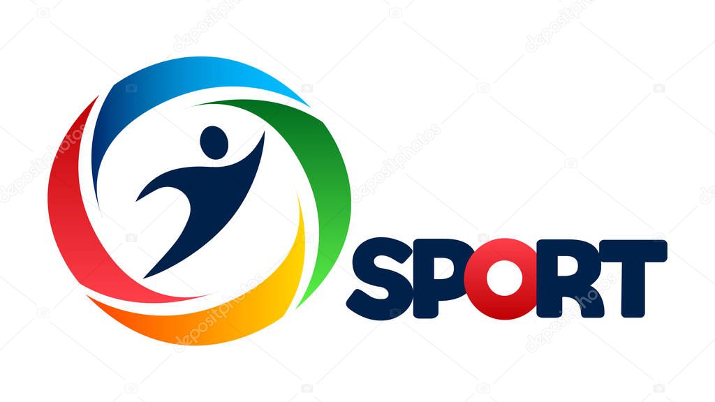 Fitness people colorful web icon, vector logo, sport symbol design, silhouette action sign, speed fitness, running, swimming, jumping, Paralympic, olympic games.