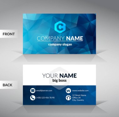 Mavi Modern kartvizit şablonu ile şık poligonal arka plan | Eps10 vektör tasarımı