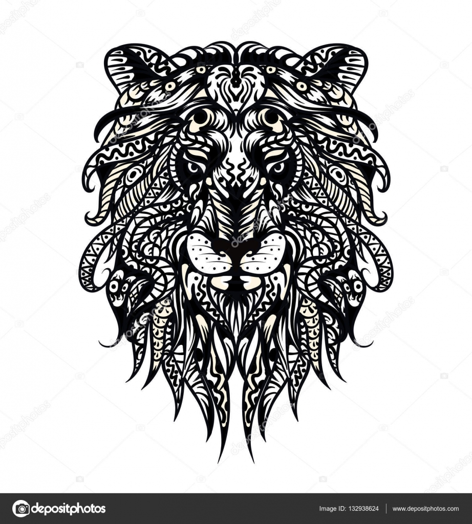 Adulto da colorare antistress Animale di doodle disegnato a mano bianco nero Africano indiano totem disegno del tatuaggio T shirt borsa cartolina