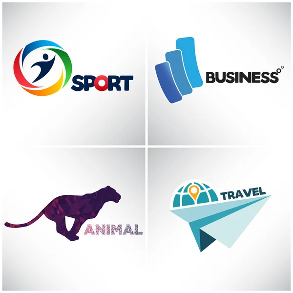 Conjunto de logotipos para negócios e sucesso; animais selvagens; viagens de lazer; fitness e esporte. Ícone colorido da web, logotipo, símbolo, emblema —  Vetores de Stock
