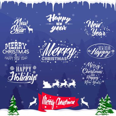 Noel dekorasyon kaligrafi ve Tipografik Tasarım etiketleri, semboller ve simgeler öğeleri koleksiyonu. Mutlu Noeller ve mutlu yeni yıl! Afiş, tebrik kartları, logolar için kullanılabilir