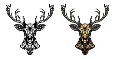 Süslü geyik çizilmiş vektör çizim ver. Etnik hayvan vektör çizim. Afrika / Hint / totem. Noel sihirli boynuzlu geyik yetişkin anti için Boyama Page zentangle tarzında stres.. 