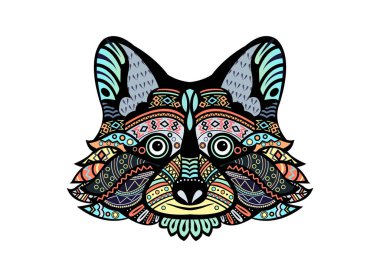 Rakun. Siyah beyaz el çizilmiş doodle hayvan. Etnik desenli vektör çizim. Afrika, Hint, totem, kabile, zentangle tasarım. Boyama sayfası, dövme, poster, yazdırma için kroki, t-shirt
