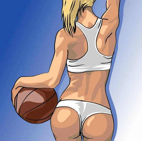 Sexy girl with ball in sportswear. Fitness, style de vie sportif. Illustration vectorielle — Image vectorielle