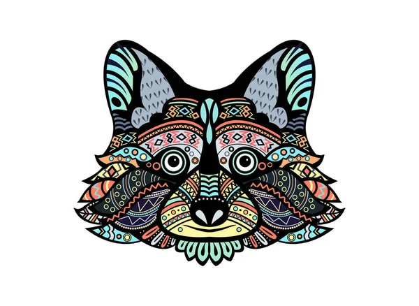 Rakun. Siyah beyaz el çizilmiş doodle hayvan. Etnik desenli vektör çizim. Afrika, Hint, totem, kabile, zentangle tasarım. Boyama sayfası, dövme, poster, yazdırma için kroki, t-shirt