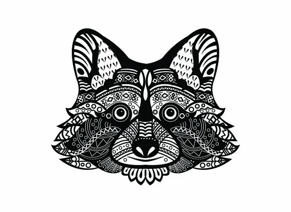 Rakun. Siyah beyaz el çizilmiş doodle hayvan. Etnik desenli vektör çizim. Afrika, Hint, totem, kabile, zentangle tasarım. Boyama sayfası, dövme, poster, yazdırma için kroki, t-shirt