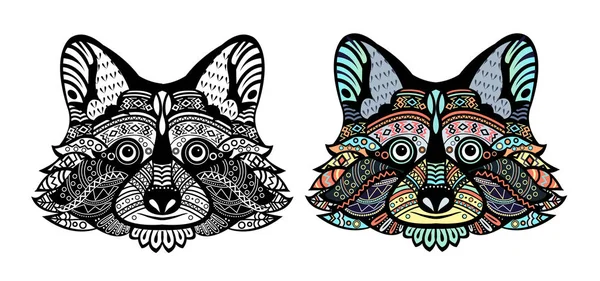 Raccoon. Black white hand drawn doodle animal. Ethnic patterned vector illustration. African, indian, totem, tribal, zentangle design. Sketch for coloring page, tattoo, poster, print, t-shirt — Stock Vector