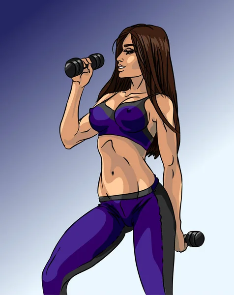 Mujer joven y sexy, hermosa chica haciendo ejercicio con campanas mudas — Vector de stock