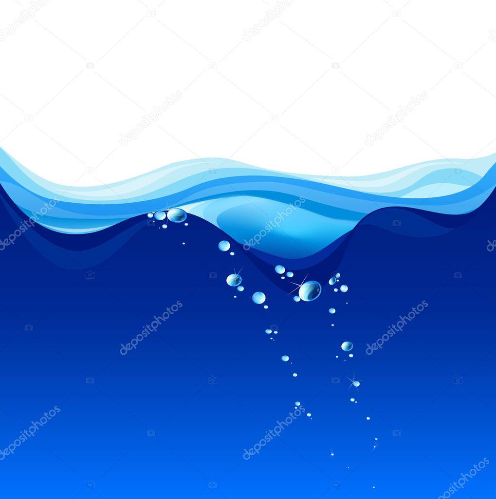 Blue water vector wave surface with bubbles of air. Background of Blue Waves, Vector Illustration EPS10