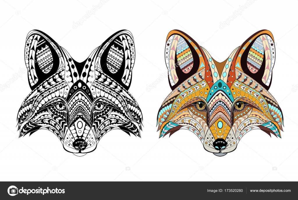 Adulto da colorare antistress Bianco e nero e colore mano disegnato zentangle animale Africano indiano totem disegno del tatuaggio