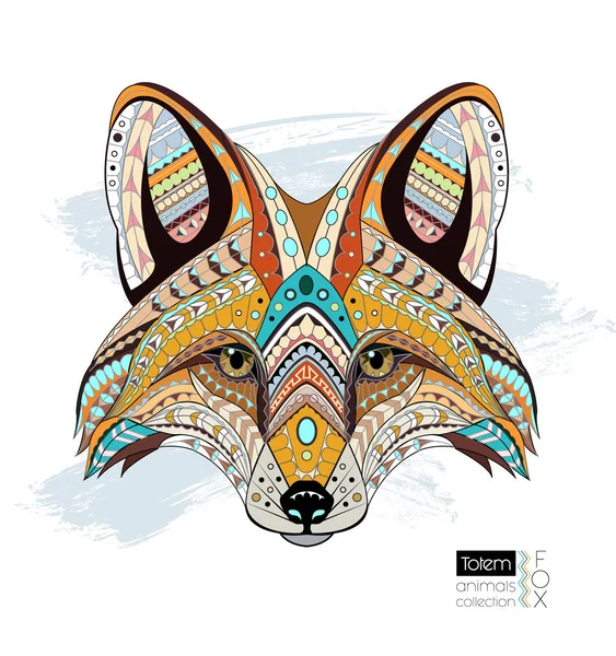 Patterned head of fox. Adult anti-stress coloring page.Color hand drawn zentangle animal. African / indian / totem / tattoo design. T-shirt, bag, postcard, poster design — Stock Vector